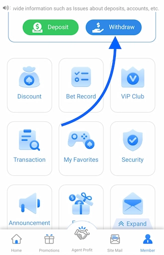 Step 1: Please login to SlotVIP 777 and select "Withdraw"
