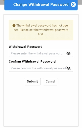 Step 3: Please enter the withdrawal password and confirm the password again.